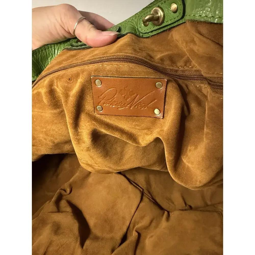 PATRICIA NASH Heritage Leather Tote Bag Turn Lock Green Boho Chic Streetwear LUX